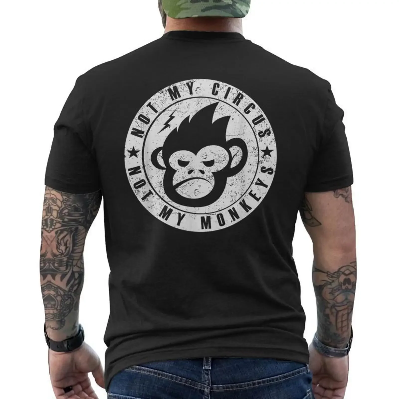 Not My Circus Monkeys Face Men's T shirt Back Print Seseable vintage Washed Stylish Comfortable Slightly designer clothes