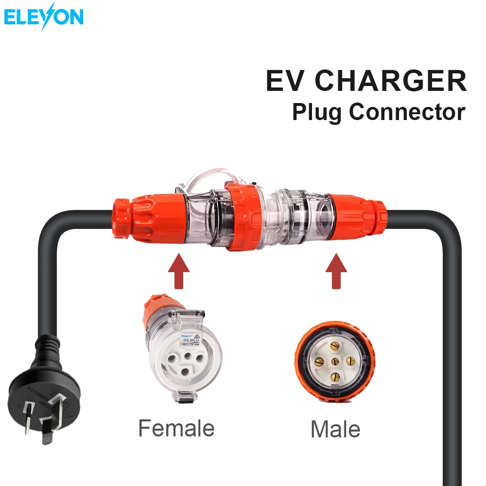 ELEVON Electric Vehicle Charger Australian 32A Three-Phase 5-Pin Female To 10A Male Aadapter 32A to 10A Connector