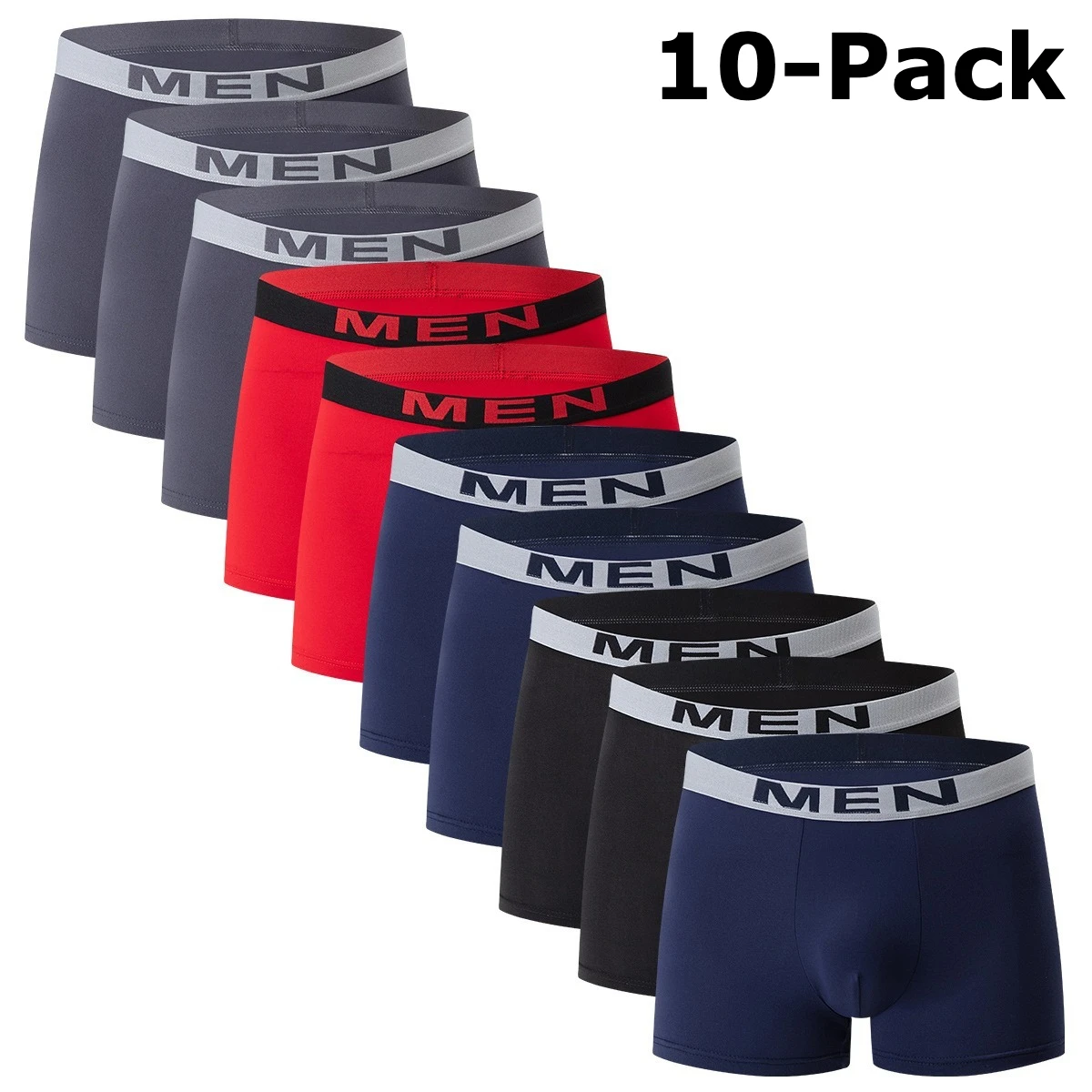 

10-Pack Men's Underwear Solid Boxer Briefs Medium Waist Trunks Polyester Knitted Comfortable Breathable Underpants YZT 510087