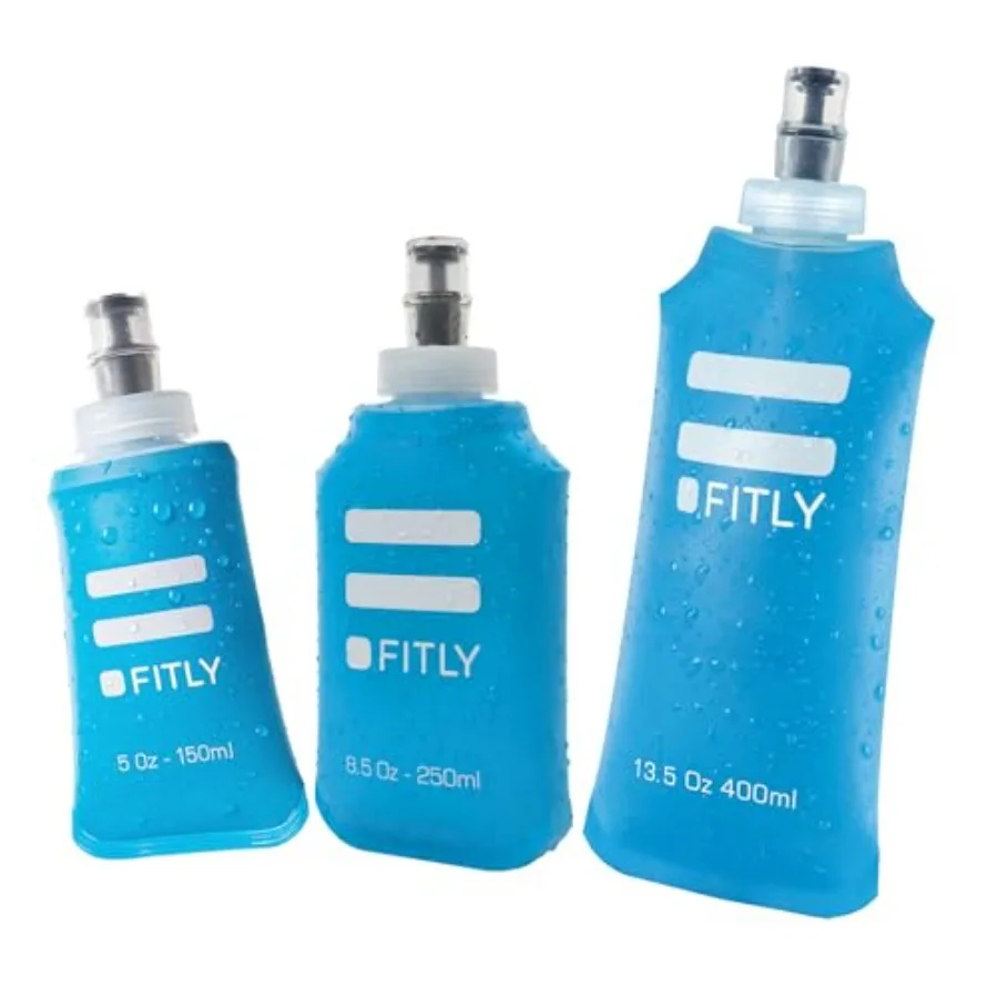 

Набор фляг FITLY FLASKS - 3 складные портативные мягкие фляги для бега, марафона, походов, велоспорта, объемом 5 унций, 8,5 унций, 13,5 унций, 15 унций.