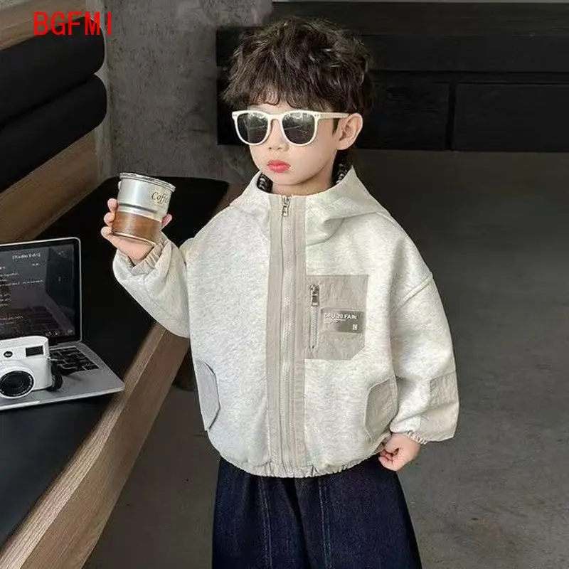 Baby Boy Cotton zipper Coat 2026 Spring Autumn Fashion Cool Korean Kids Clothes Casual Patchwork Looose Solid Color Jacket Coats 6