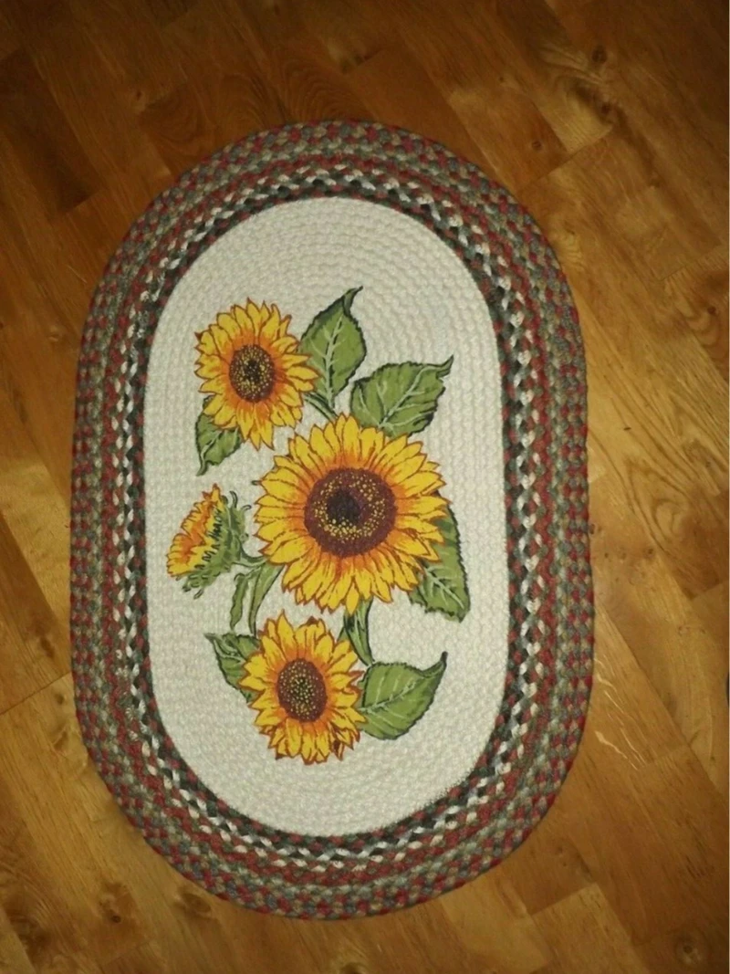 

Braided Jute Rug Farmhouse Oval 20"x30" Sunflowers Rust Brown Green Reversible Carpet Home Living Room Decoration