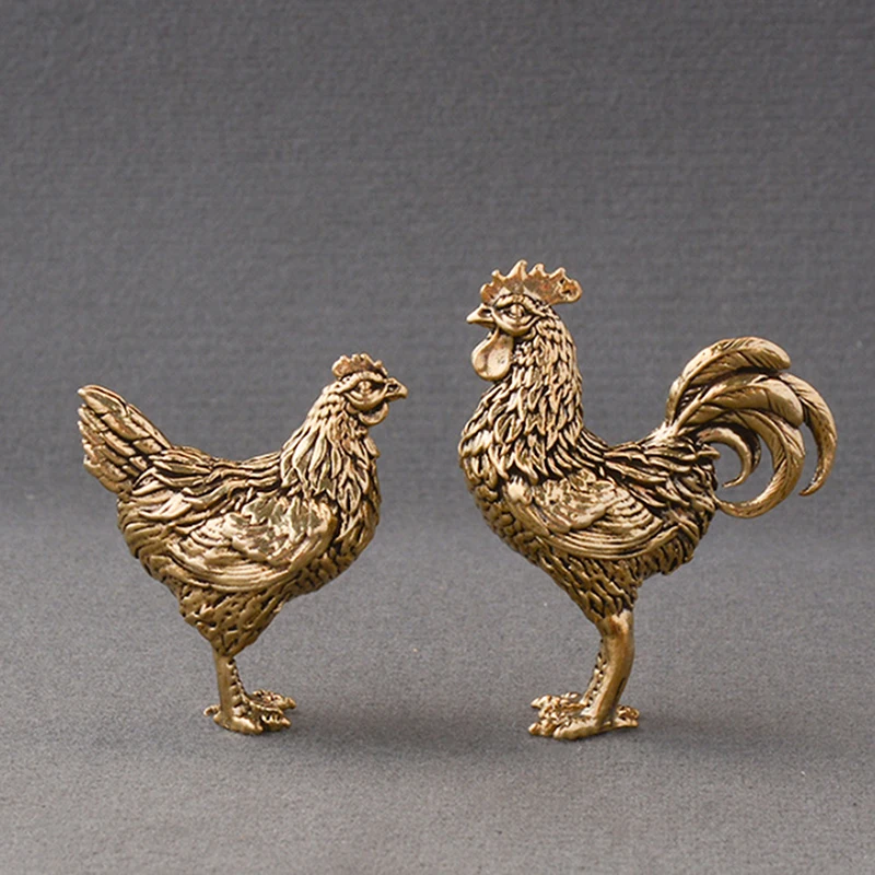 1/2PCS Miniatures Copper Rooster And Hen Ornaments Solid Brass Rooster Small Statue Office Desktop Ornaments Tea Pet Crafts