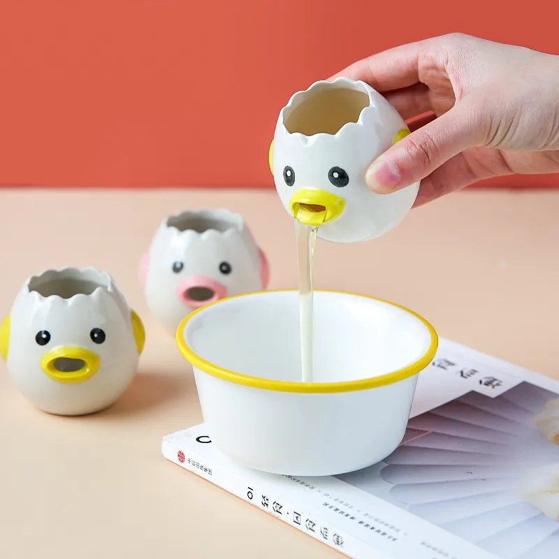 Egg White Separator Cute Chicken Ceramic Egg Yolk Protein Separator Egg Filter Kitchen Tools Baking Accessories Egg Holder