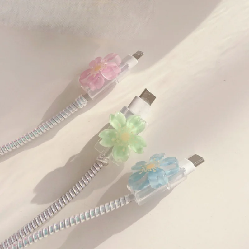 1pc Flower Shaped USB Charger Cable Wire Protector for Apple Charging Line Cord Protective Data Cable Management