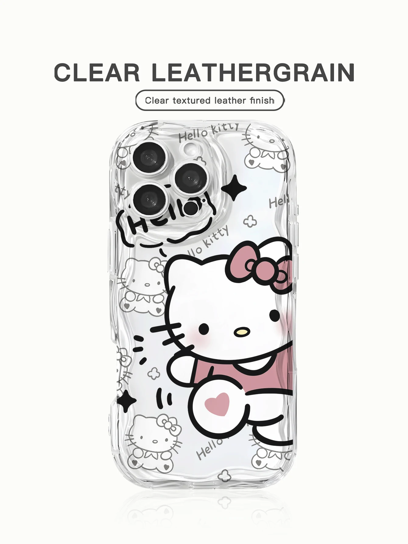 

Clear Wavy-Edge Hello Kitty Case, featuring a large character print anddelicatesketchdetailsiPhone15/16/17/13/11/14promax/air/12