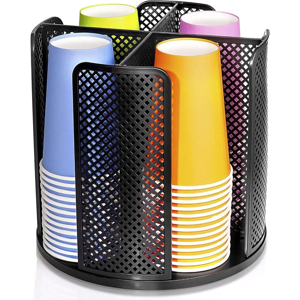 

Removable Rotating Paper Cup Dispenser Storage with 4 Compartments Disposable Cups and Lid Holder Space-Saving