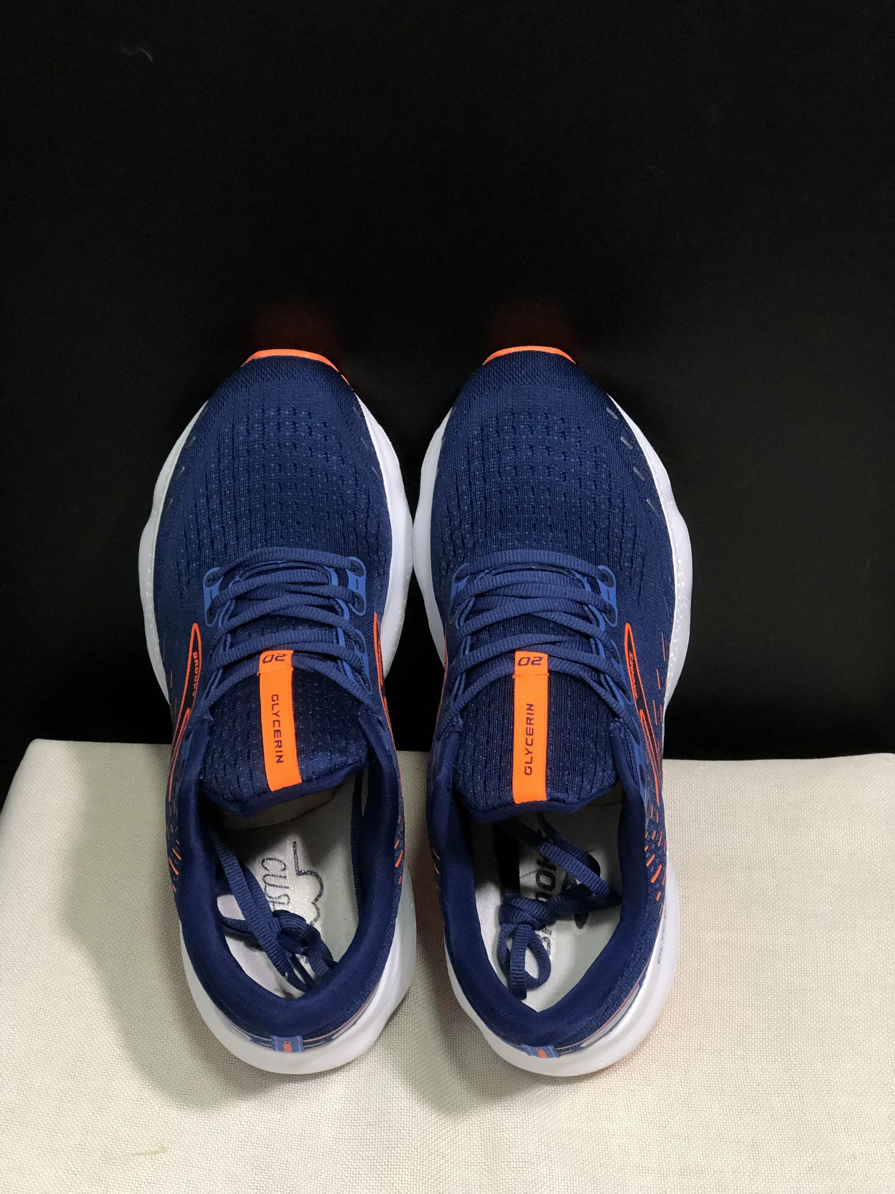 BROOKS Glycerin 20 Running Shoes Blue Depths Palace Blue Orange Men Women Long-Distance Road Sport Training Casual Sneakers