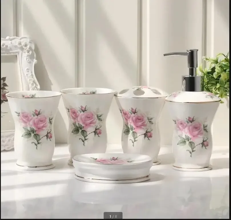 

Набор туалетных принадлежностей для ванной комнаты, чашка для полоскания рта из пяти предметов, дозатор пенящегося мыла, мыльница, скандинавский домашний керамический набор аксессуаров для ванной комнаты