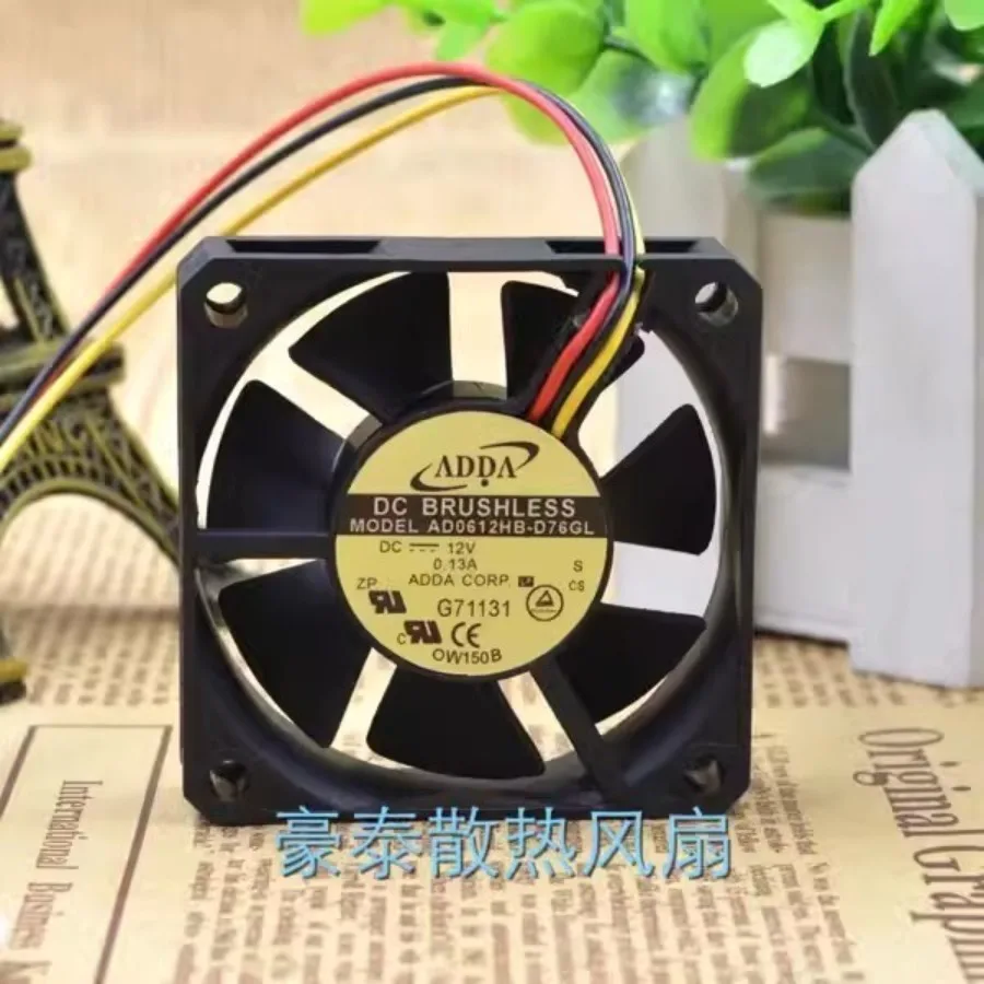 For  ADDA AD0612HB-D76GL 6015 DC12V 0.13A 6CM 3-Wire Ball Cooling Fan