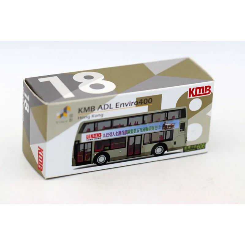 Diecast escala 1:64 Tiny 18 Kowloon Hong Kong KMB ADL de dos pisos Blue Bay Península aleación autobús modelo coleccionable juguete para regalo