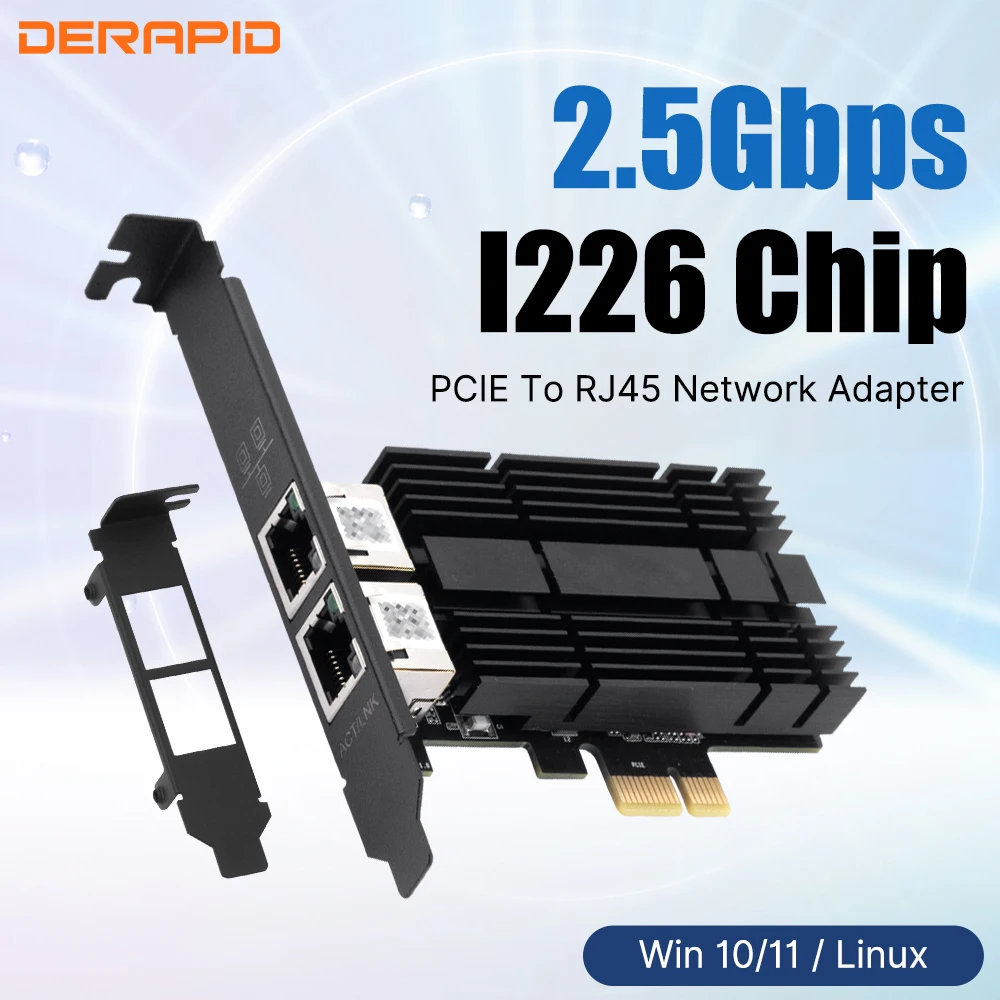 

I226 PCIE To RJ45 Network Adapter 2.5G Gigabit Ethernet 100/1000/2500M PCI Express RJ45 LAN Controller For Desktop/PC Easy Set