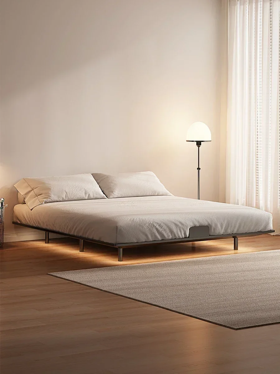 Carbon steel bed frame small apartment bedroom without bedside suspended bed without back bed wabi sabi cream wind