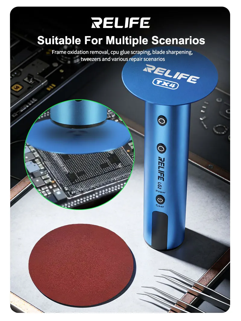 RELIFE TX4 Efficient Delicate Grinding Disc Kit Compatible Glue Removal Machine for Blade Sharpening Tweezers Repair Tool
