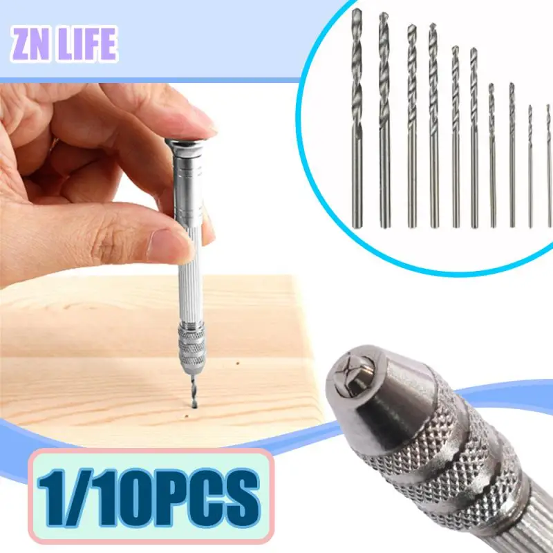 Mini Hole Drill 0.5-3.2mm Manual Hole Drill Four Head Walnut Model Hole Drilling Tool Hand Drill Steel Twist Drill Bit Resin