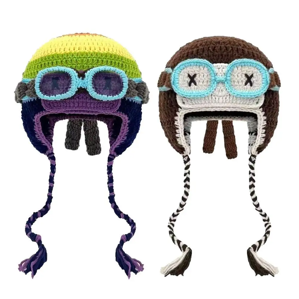 Handwoven Niche Knitted Pullover Cap Trendy Pilot Beanies Cap for Men Women Autumn & Winter Funny Warm Ear Protection Bomber Hat