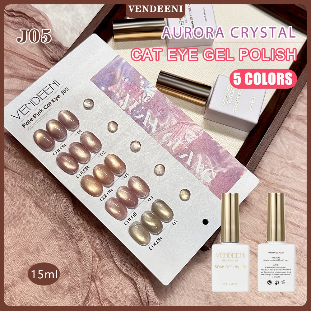 

Vendeeni 5 цветов/набор бледно-розовый кошачий глаз гель-лак для ногтей УФ-светодиодный Aurora блестящий магнитный лак для ногтей с цветной картой-дисплеем
