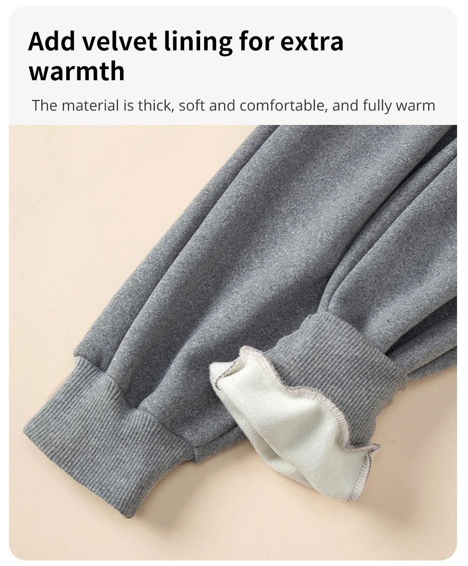 1/2-teiliges Set aus warmen, dicken Sweatpants mit Taschen für Jungen und Mädchen, ideal für Herbst und Winter, lässiger Sportlook mit Fleece-Futter. – Detail 4