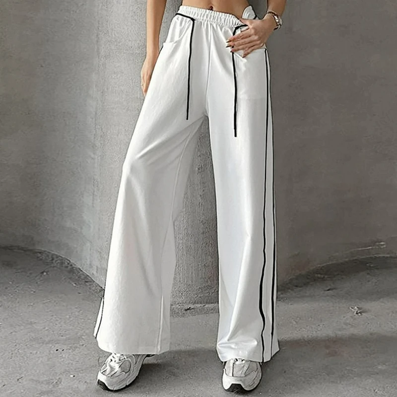 Drawstring Contrasting Color Casual Pants for Women 2026 Autumn New Fashionable Versatile High-end American Style Striped Pants