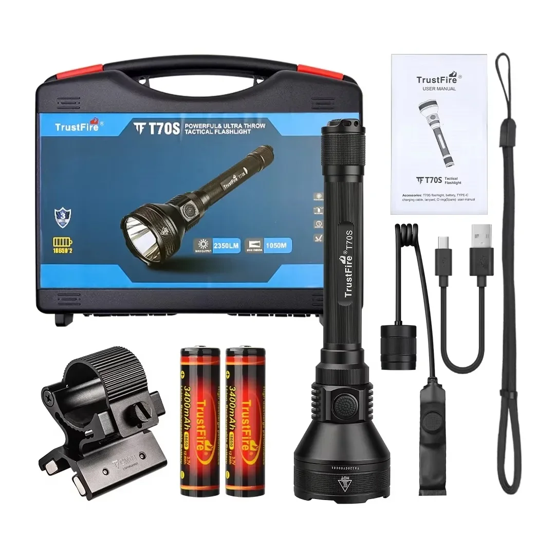 Hunting Flashlight 2350Lumens Rechargeable LED Torch by TrustFire with 2x18650 Battery for Tactical Camping