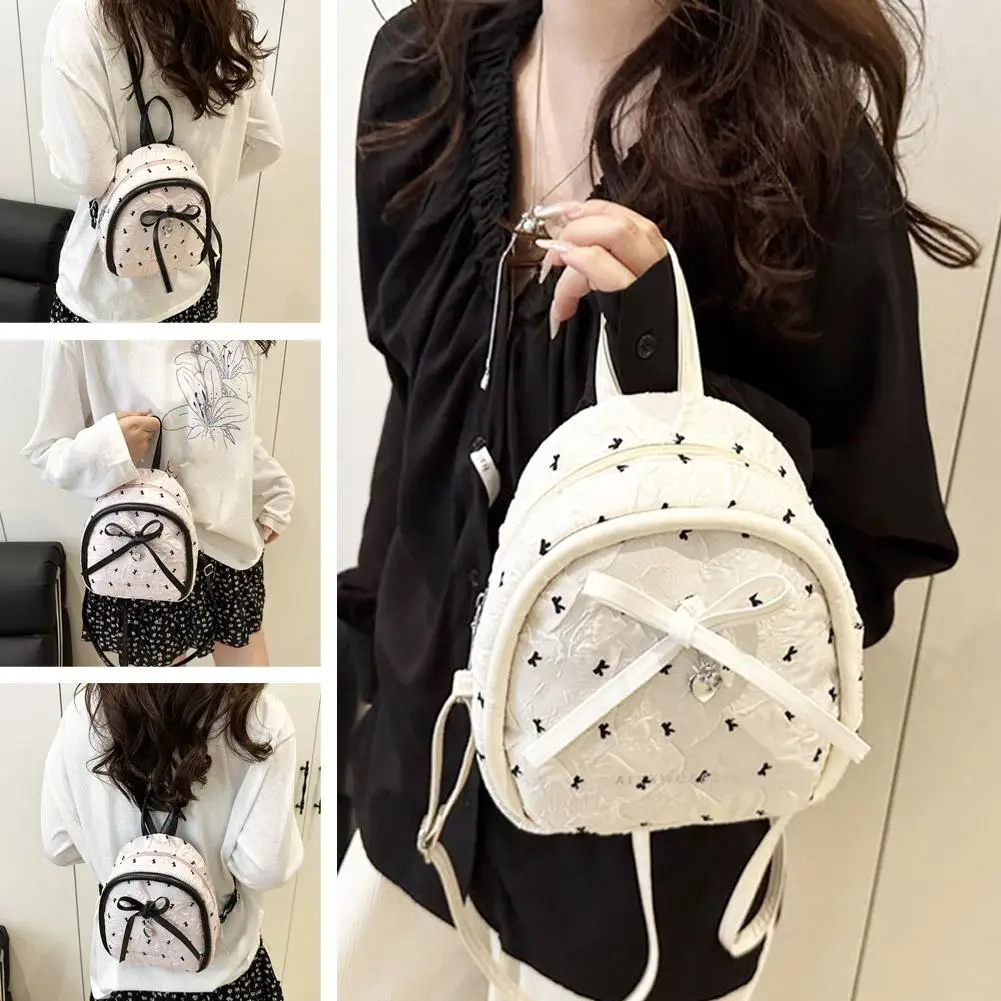 Fashion Bow Women's backpacks Cute pink sweet Bow Print Handbag Shoulder Bag Trendy Commuting Bag Student Schoolbag Gift