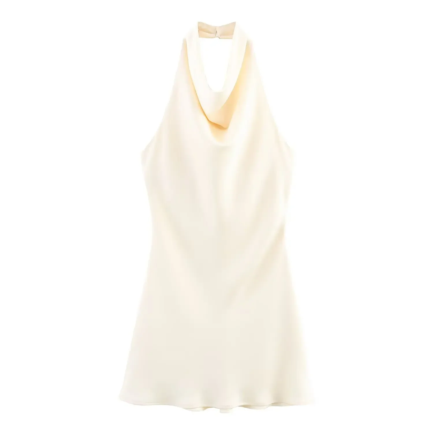 Verão nova textura de cetim vestido feminino moda sem mangas sem costas halter pescoço chique feminino vestidos de noite