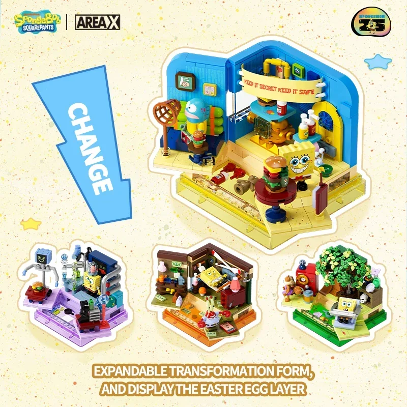 Spongebob Building Blocks Pineapple House Restaurant Anchor House Tree House Room Model Bricks Desktop Ornaments Kids Toys Gift