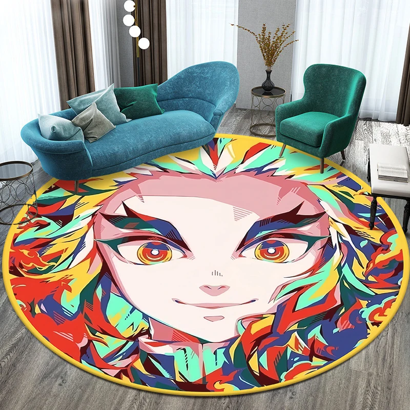 D- Demon Slayer Japanese Anime HD Print Round Carpet.Bedroom,Balcony,Entry Door,Chair Non-slip Mat.Gift,Picnic,Home Decorat,Rug