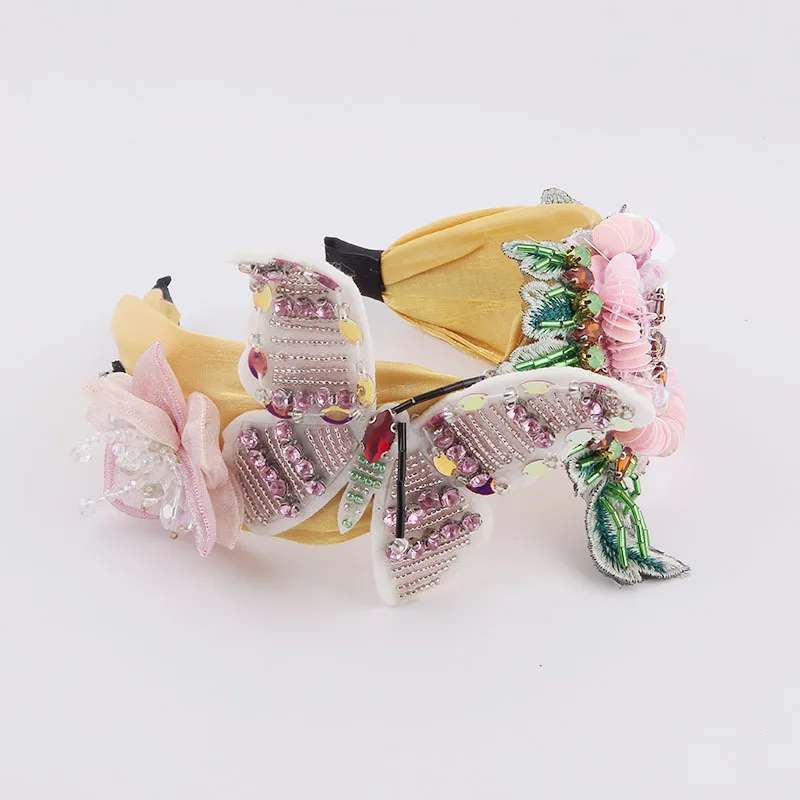 New Fashion Cloth Flannel Butterfly Crystal-Studded Sequins Flower Headband European and American Fairy Style Hair Accessories