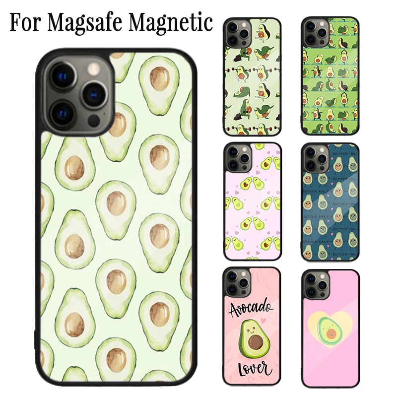 Lovely Fruit Avocado Magnetic Phone Case Coque For iPhone 16 15 14 Plus 13 12 Mini 11 Pro Max Magsafe Wireless Charging Cover