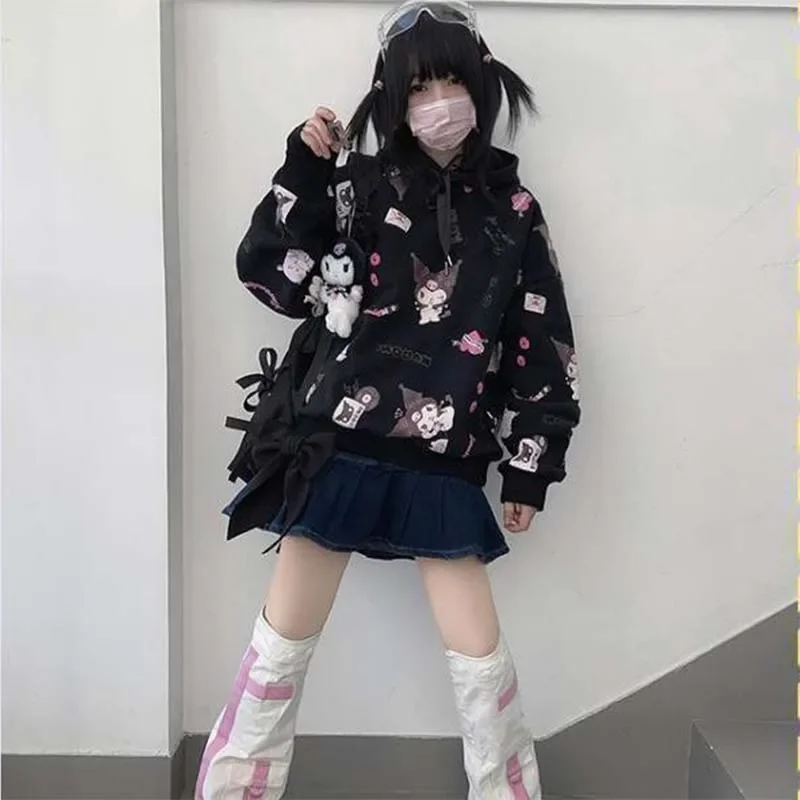 Miniso Kawaii Kuromi Mode-Animatie Losse Lieve Zus Hoodie Met Lange Mouwen Japanse Stijl Student Losse Hoodie Kerstcadeau