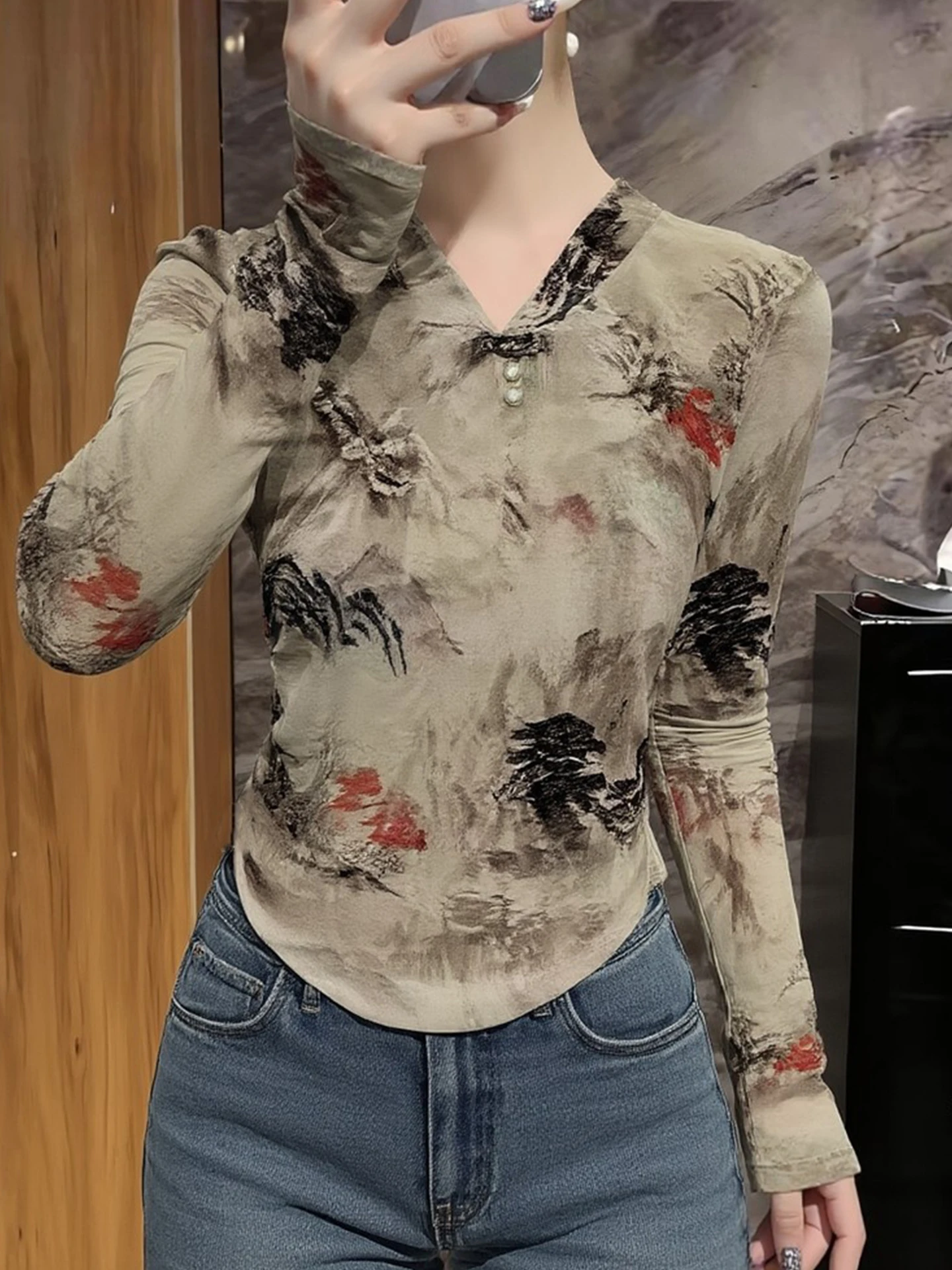 

Spring Fashion Slim Fit Long Sleeve T-Shirt Overhead Base Shirt Stylish Age Reduction Trendy Korean Style Silk Women's Top