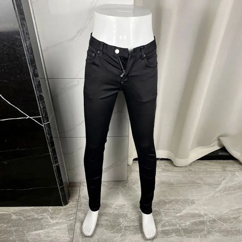 Fashionable new men's jeans washed and worn, stretchy and slim fit, black jeans designer high street hip-hop brand pants hombre