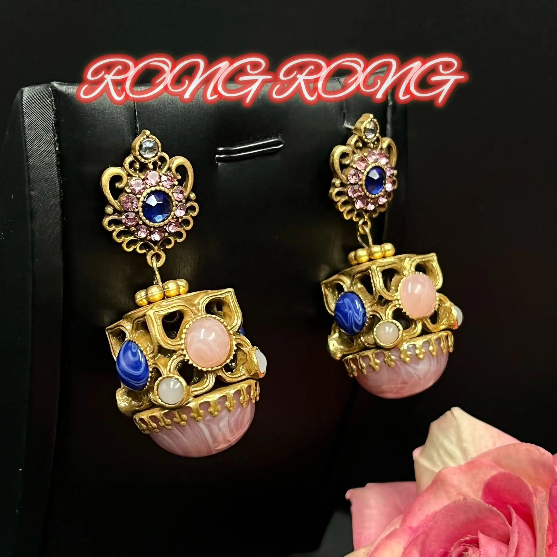 

Французские розовые глазурованные серьги-гвоздики в стиле ретро, легкие, роскошные, темпераментные, нишевые серьги для тяжелой промышленности