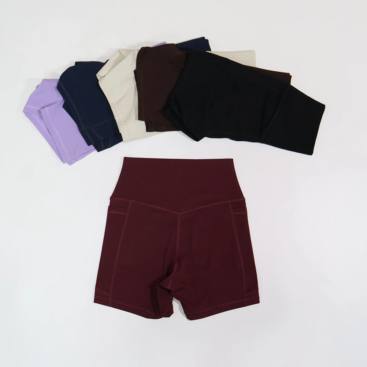 Damen-Sportshorts-Set mit hoher Taille, Taschen-Details, eng anliegende Laufhose, Damen-Fitness-Workout-Yoga-Leggings, Po-Lifting – Detail 22