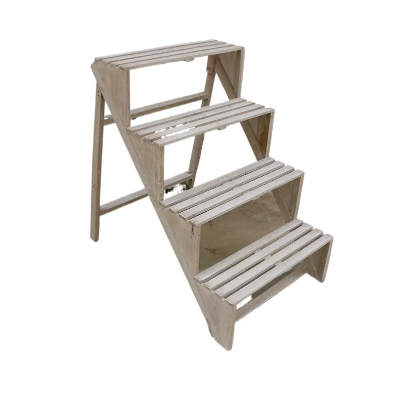 

Retro solid wood ladder flower stand, multi-layer flower stand, decorative display stand, balcony garden living room