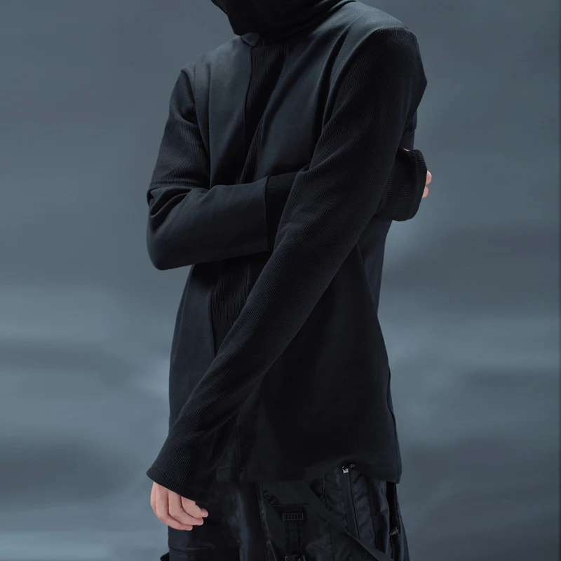 REINDEE LUSION 19AW DECONSTRUCTION HIGH COLLAR T BLACK cyberpunk techwear dark wear long sleeve T-shirt ninja wear