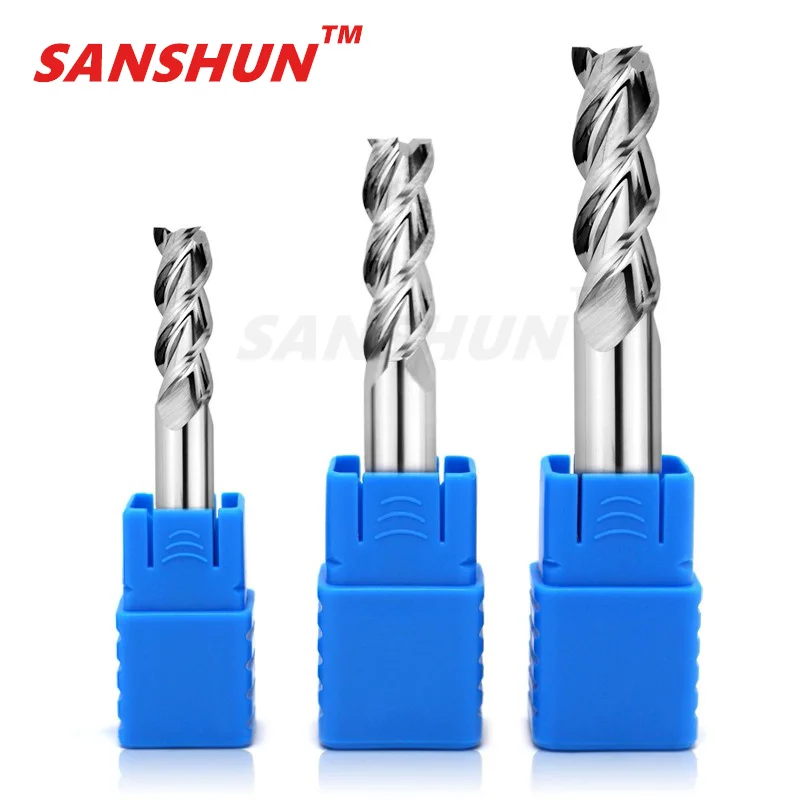 Fräsen Cutter Legierung Beschichtung Wolfram Stahl Werkzeug Durch Aluminium HRC50 Cnc Bearbeitungs 3 Klinge Schaftfräser Top SANSHUN Holz Fräsen