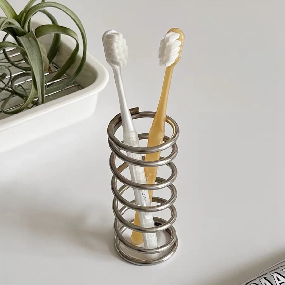 Stainless Steel Metal Toothbrush Holder Rack Bathroom Toothware Toothpaste Makeup Brush Storage Decoration Rack-B