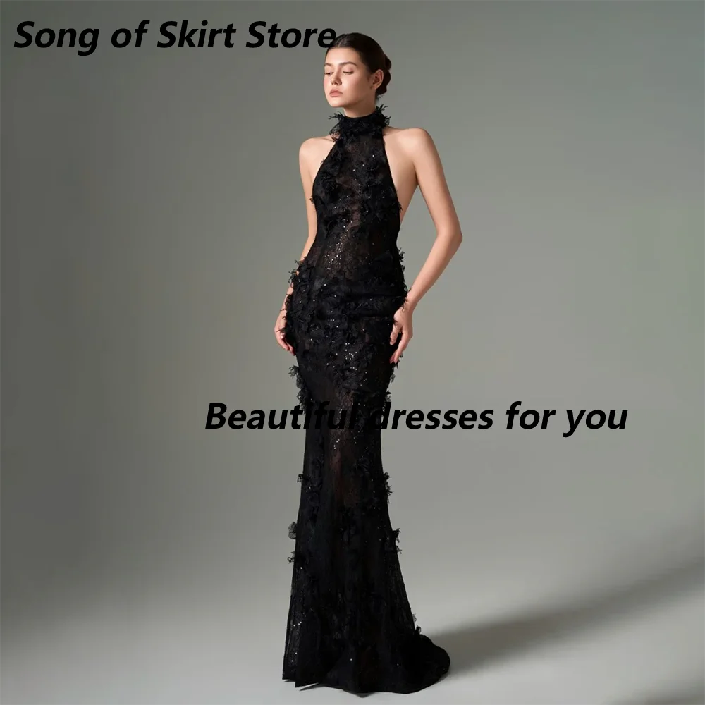 Fashion Prom Dress Customized High Neck Sleeveless Lace Appliqued Beaded Mermaid Floor Length Special Occasion Prom Gown