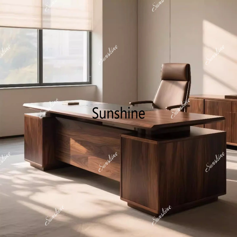 

New Chinese style, high-end light luxury office of large class desk, solid wood president desk and chair combination