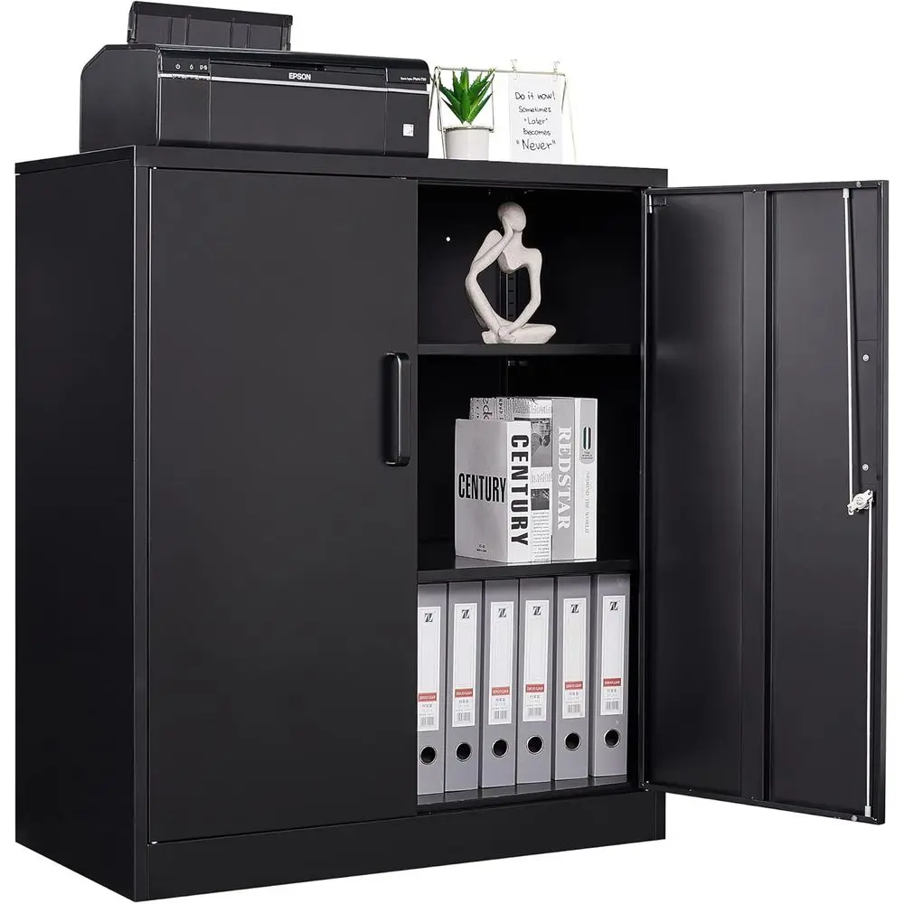 Metal Storage Cabiwith Lock, Small Locker Steel Cabi, Adjustable Shelves 2 Door Home,Oice, Warehouse,Garage(Black-36)