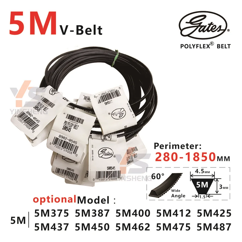 

5M Gates wide Angle Belt perimeter 375 - 487 MM 5M375 5M387 5M400 5M412 5M425 5M437 5M450 5M462 5M475 5M487 Driving lathe V-Belt