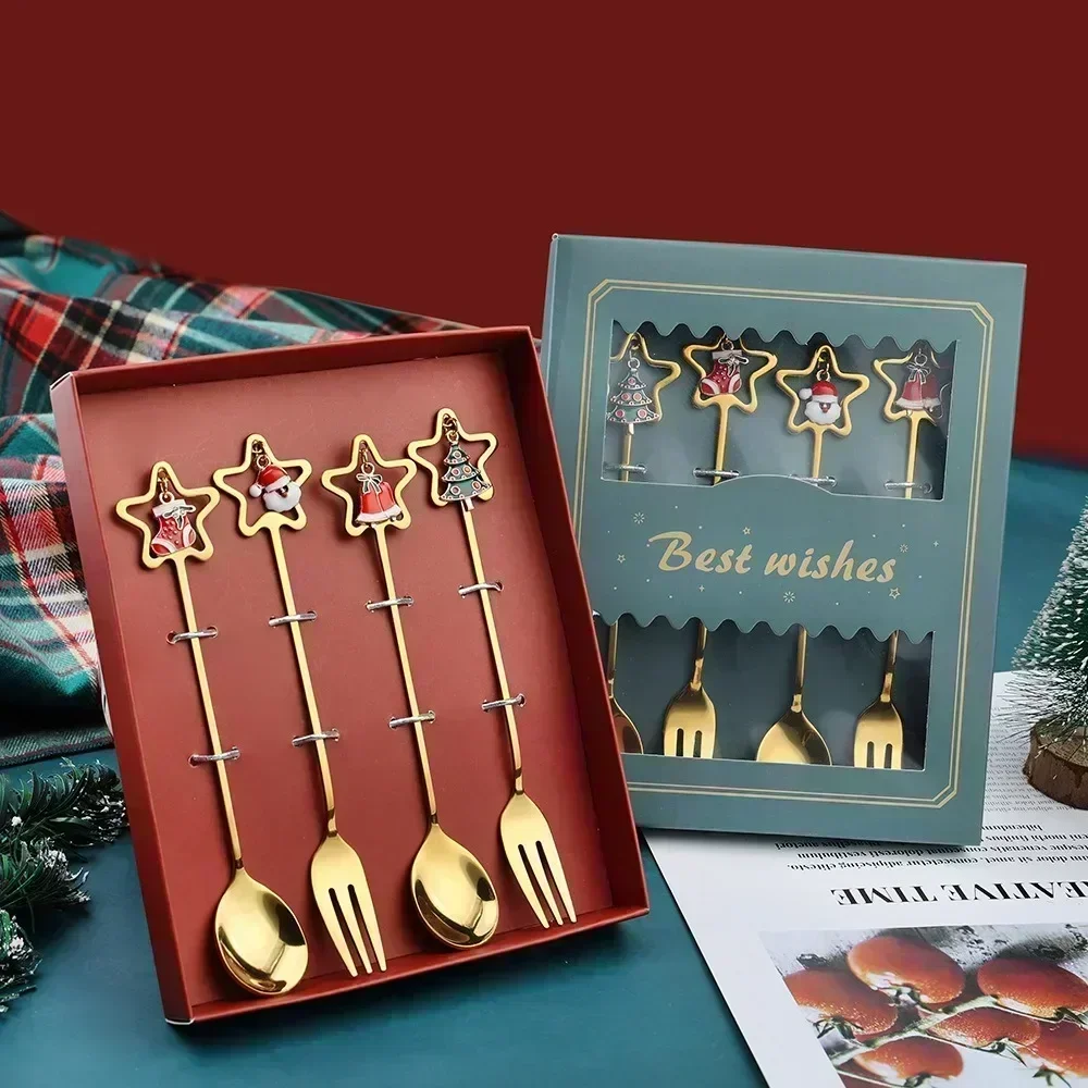 Christmas Decorations Home Christmas Table Decor Stainless SpoonsFork Cutlery Set Elk Xmas Tree New Year 2024 Navidad 2023 Gifts