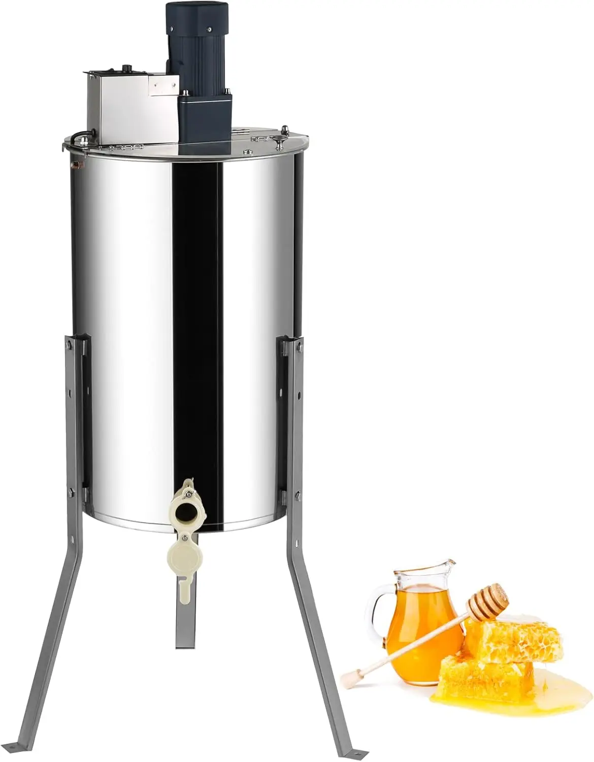 Electric Honey Extractor 2/4 Frame, Stainless Steel Beekeeping Extractor Equipment, Honeycomb Drum Spinner with Adjustable Stand