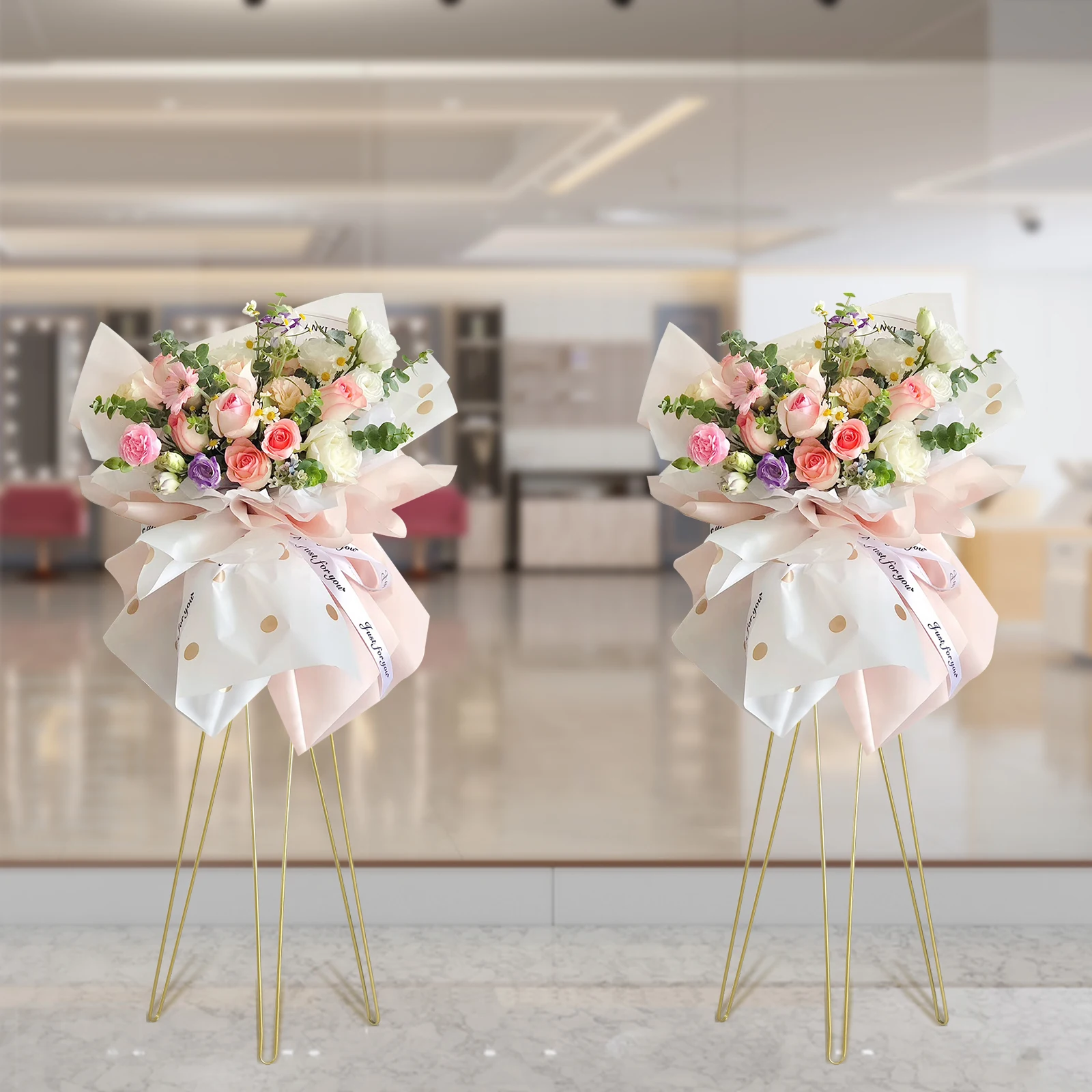 2 Pcs Gold Flower Arrangement Stand for Wedding Opening Ceremony Party Reception Centerpieces