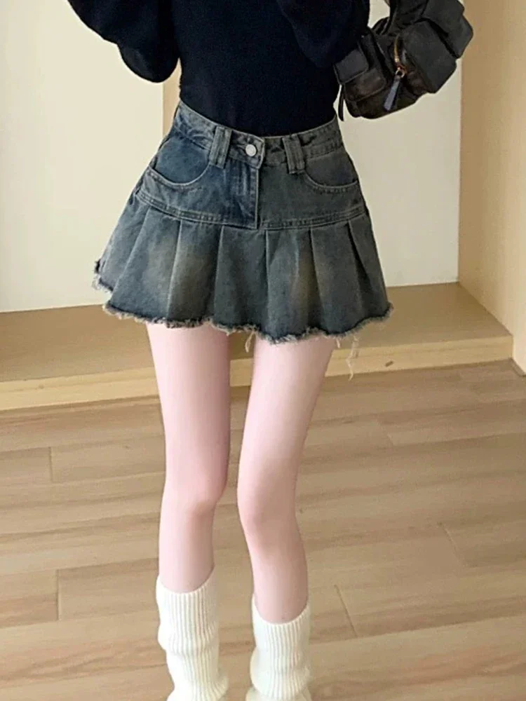 

Spring New Classic Zipper Button Fashion Female Skirts Basic Xs-Xl Vintage Chic High Waist Slim Casual A-Line Women Denim Skirts