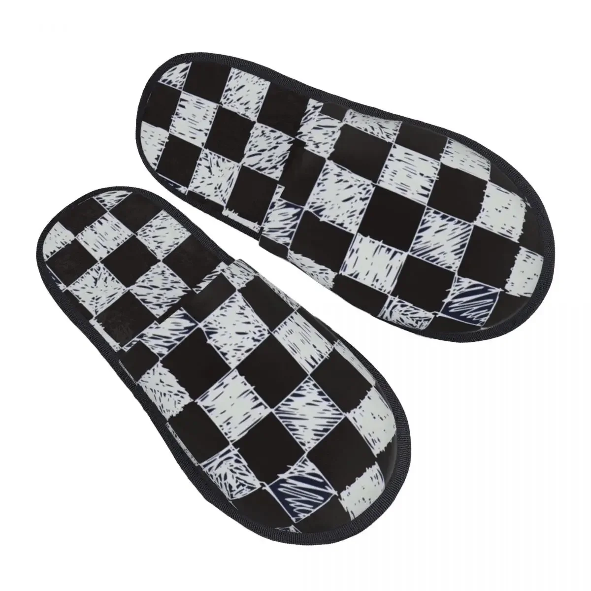 Black And White Grid Application Men Women Furry slippers Leisure Home slippers