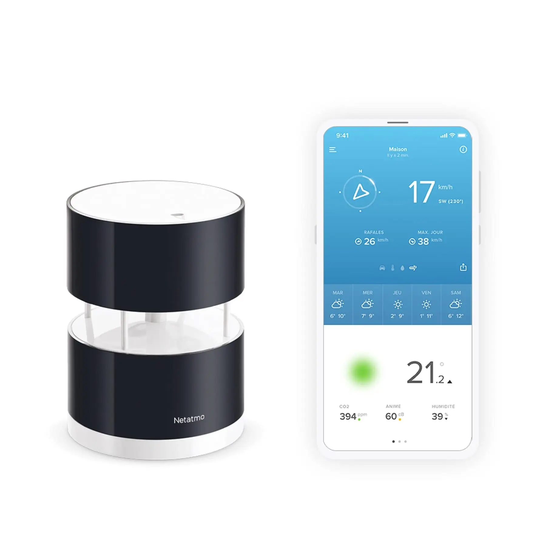 Netatmo Anenometer Rain and Wind Gauge Smart Home Wireless Control Mount Black Google Asistant Alexa HomeKit Hogar Inteligente