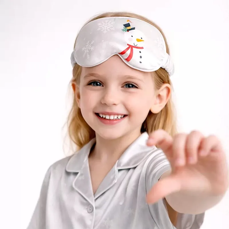 Zijden oogmasker voor kinderen, schattig cartoon dierenontwerp, 6A kwaliteit moerbeizijde, baby lichtblokkerend slaapmasker